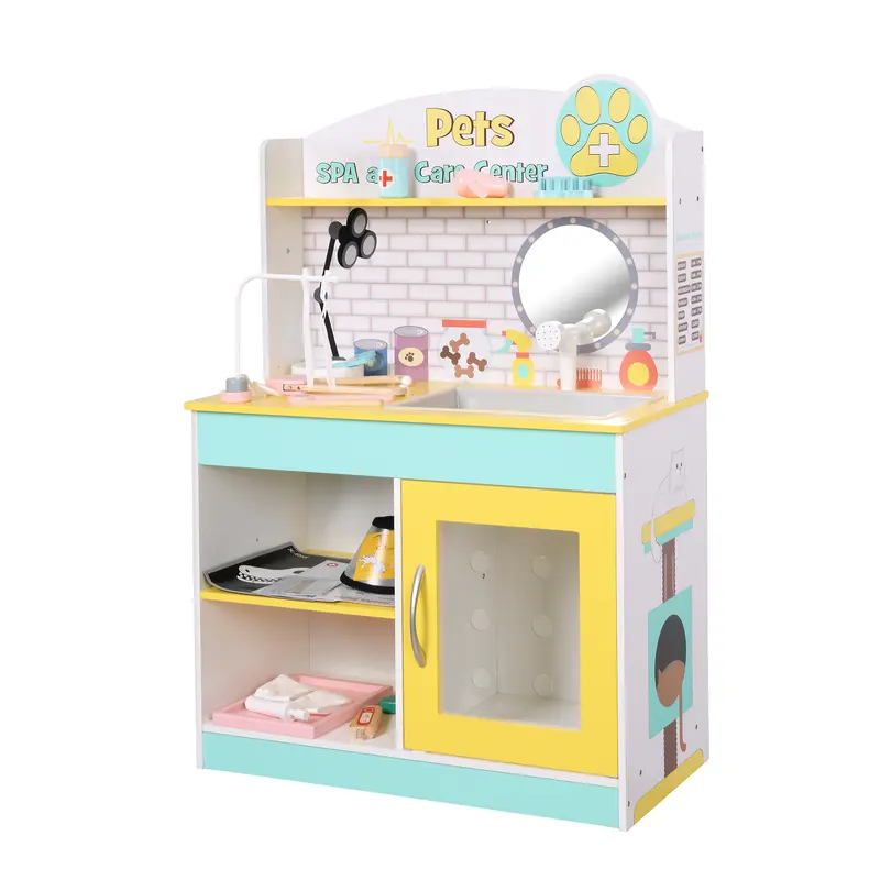 Teamson Kids Little Helper Wooden Pet Play Stand, Pretend Vet Clinic Toy Set with 19 Accessories