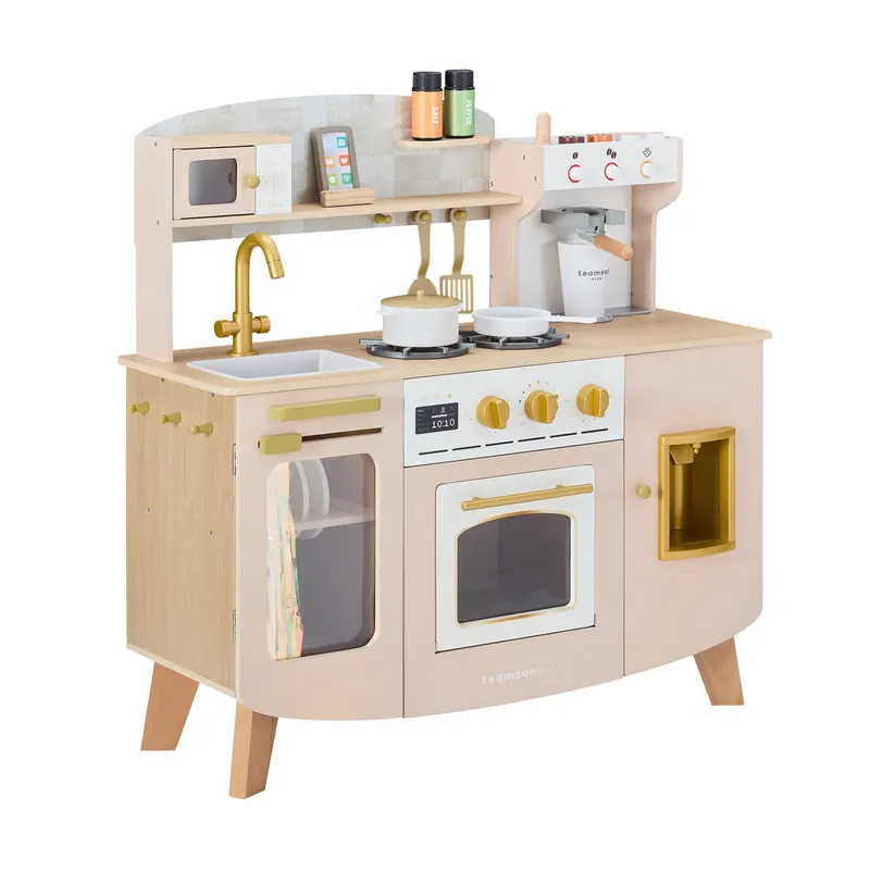 Teamson Kids Medium Wooden Play Kitchen with Espresso Machine