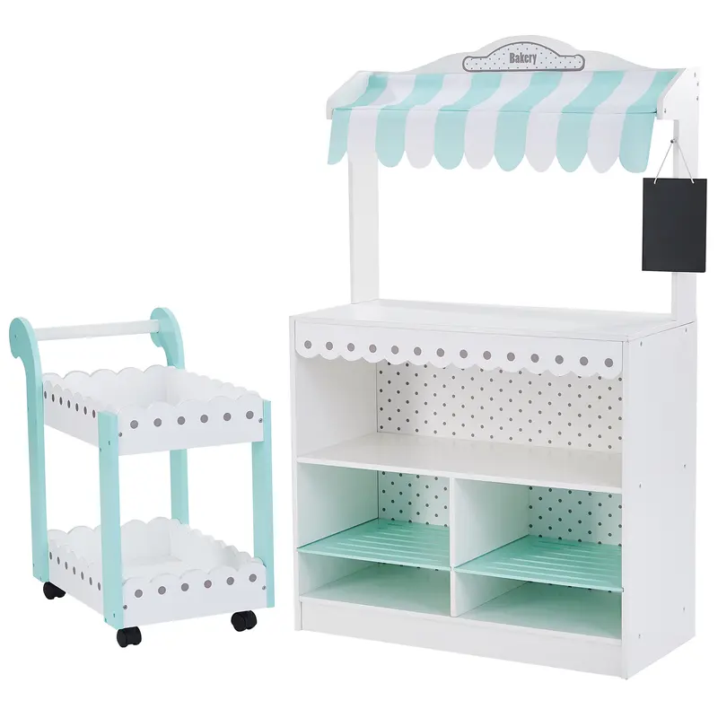 Teamson Kids My Dream Wooden Role Play Bakery Shop, Dessert Stand with Cart & 18 Accessories