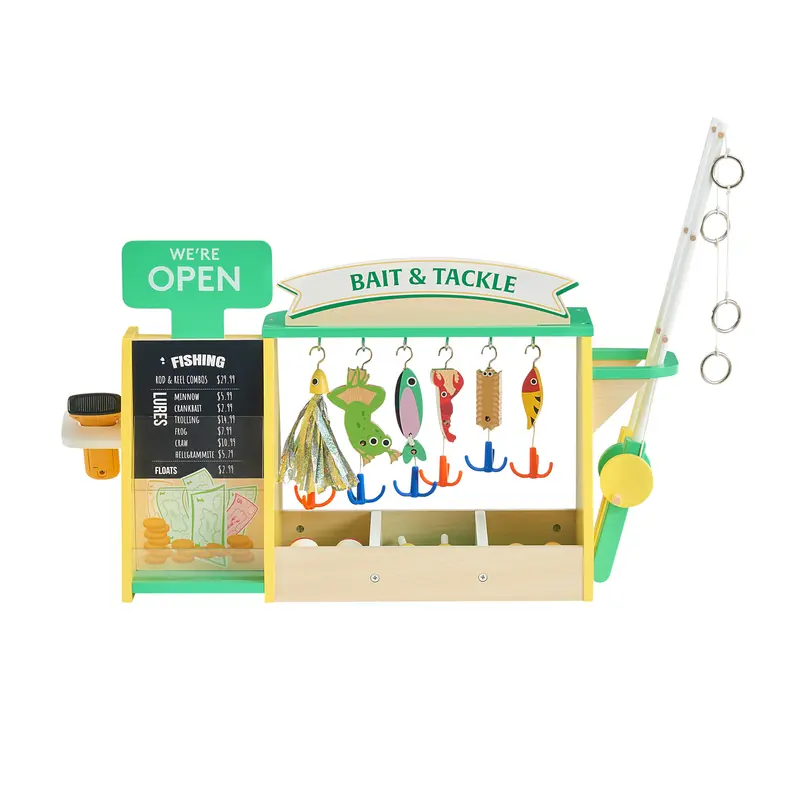 Teamson Kids My Little Helper Fishing Shop & 26 pc. Accessory Set, Green/Yellow