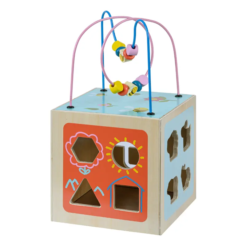Teamson Kids Preschool 5 in 1 Wooden Activity Cube, Multifunctional-Play Educational Toy