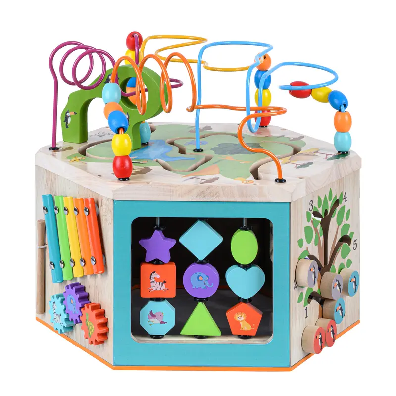 Teamson Kids Preschool 7 in 1 Large Educational Wooden Activity Cube with Abacus & Xylophone