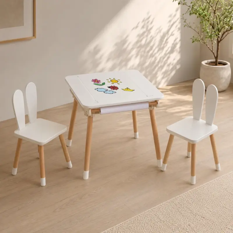 Tekentafel voor Kinderen met Stoeltjes en Opbergruimte – Kindertafel met 2 Stoelen