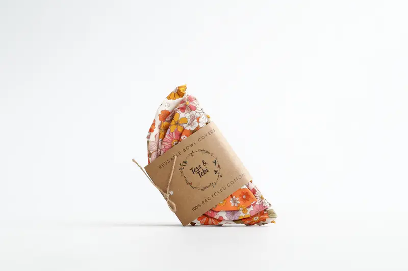 Tess & Tobi | bowl covers | set van 4 | retro bloemen