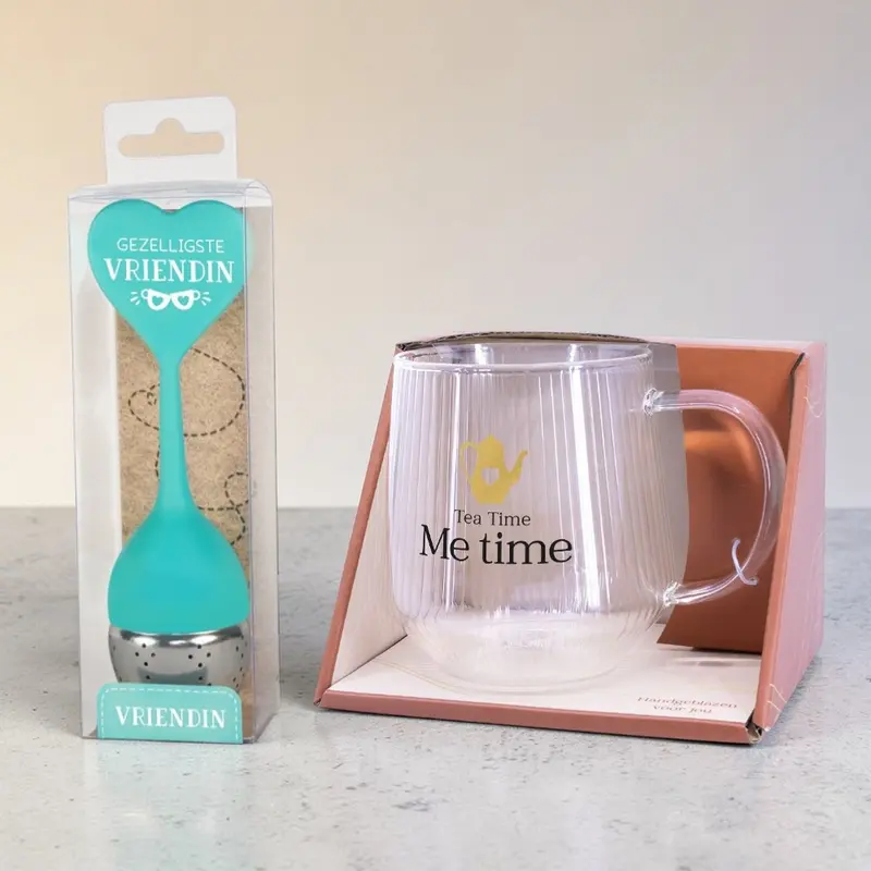 Theeglas Me Time + Theezeef Vriendin – Set van 2