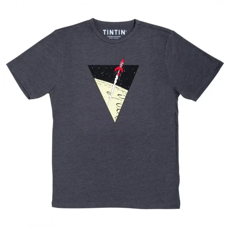 Tintin Rocket in Triangle T-Shirt – Dark Grey Graphic T-Shirt
