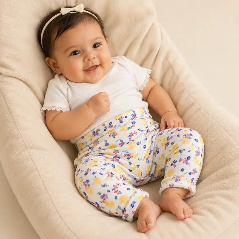Tiny One Baby Girl Organic Cotton Pants with Floral Print