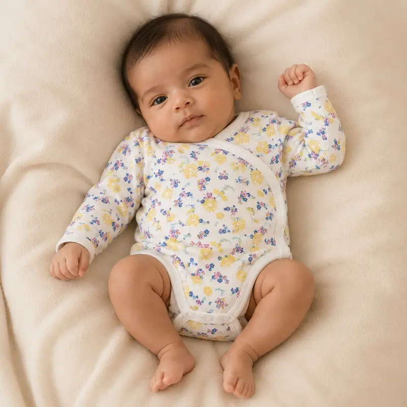 Tiny One Baby Girl Organic Cotton Wrap Romper with Floral Print
