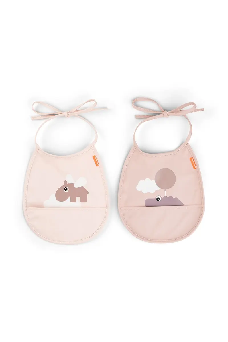 Tiny pocket bib 2-pack | Happy clouds - Powder