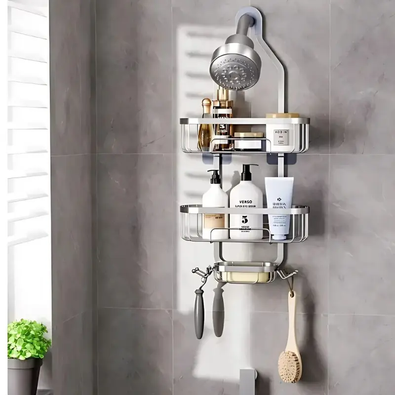 TriTierShower™ – 3-Laags Douche Organizer Caddy – Boorvrije Wandplank Opslag