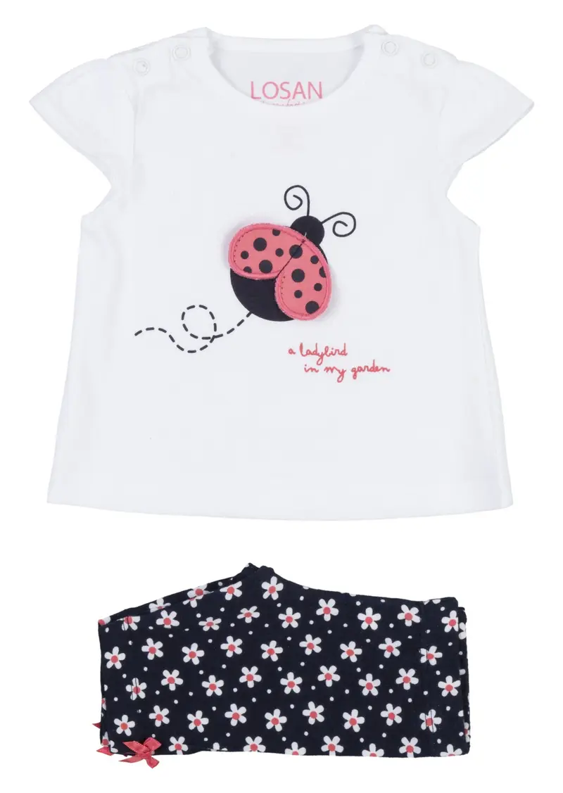 Tweedelige set, top en broek - bloem & lieveheersbeestje - Losan