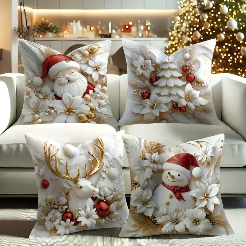Velmora Kerst Kussenhoezen - Feestelijk Design, Set van 4