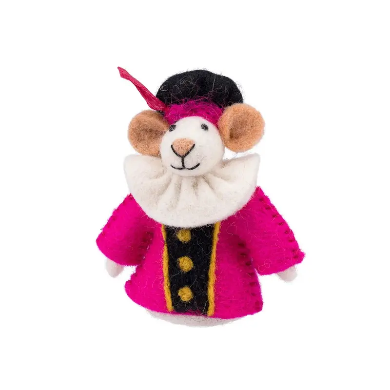 Vingerpopje Muis van wolvilt - Pietermuis Fuchsia