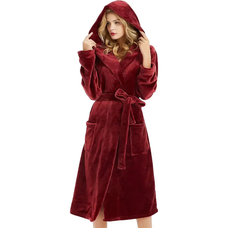Vivara Fleece Badjas Dames - Lange Pasvorm met Capuchon, Zacht en Warm