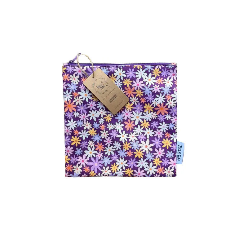 Wasbaar boterhamzakje | Bloemen Paars | 20x20cm