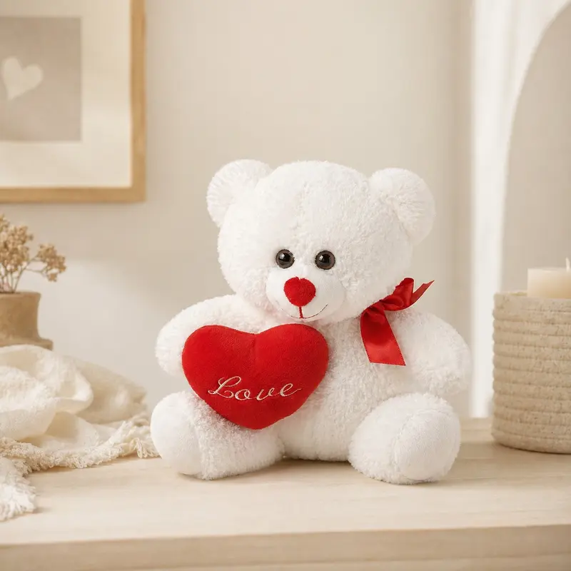 White Love Teddy Bear with Red Heart