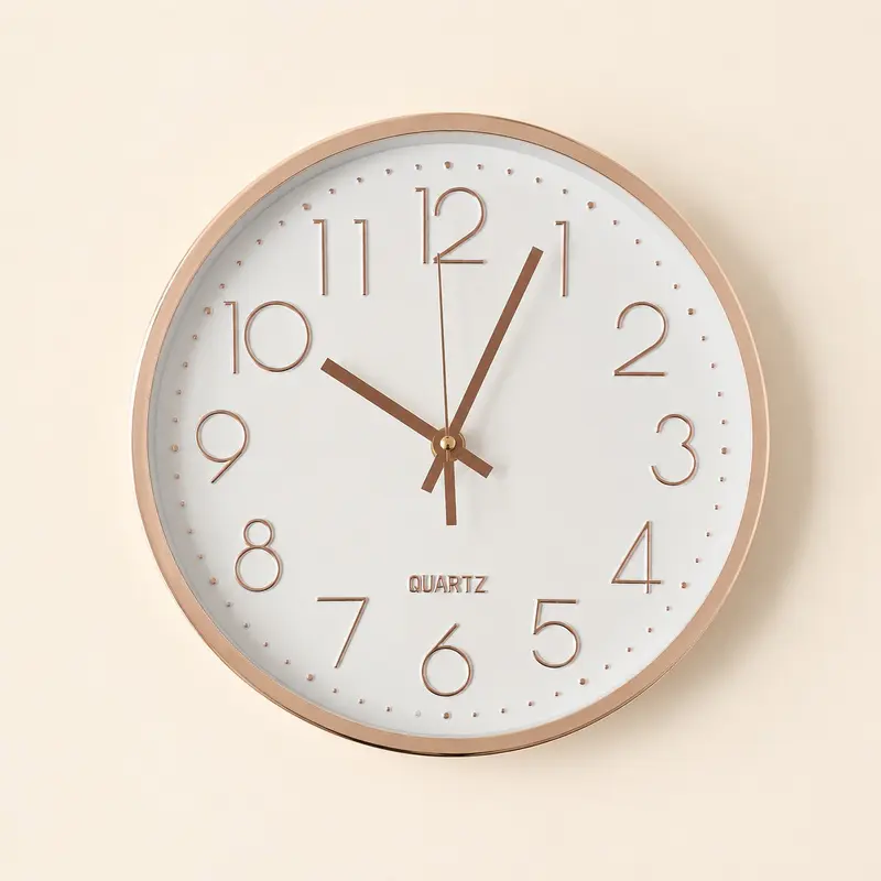 White Wall Clock with Rose Gold Details – 30 cm