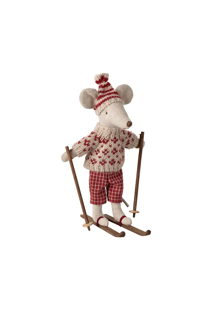 Winter Mouse With Ski Set, Mum - Red