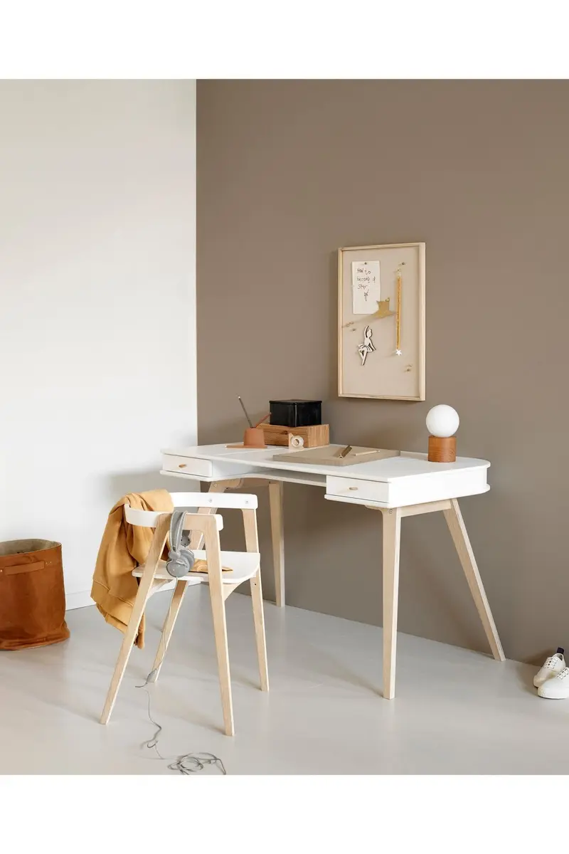 Wood desk 72,6 cm & armchair set, white/oak
