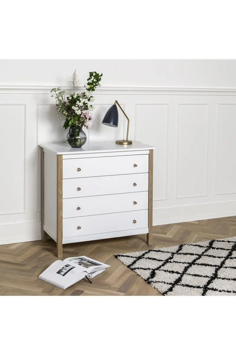 Wood Dresser 4 drawers, white/oak