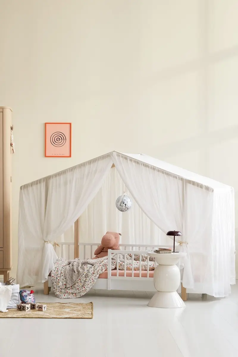 Wood original house bed tent, transparent white