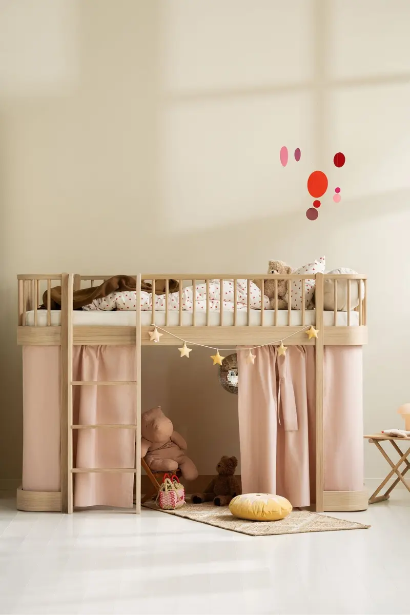 Wood original low loft bed, 90x200 cm, oak