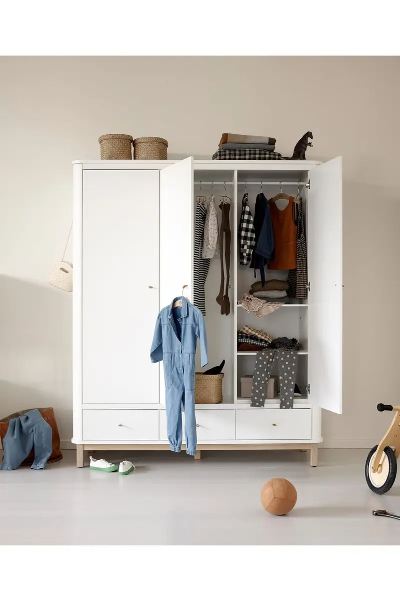 Wood Wardrobe 3 doors, white/oak