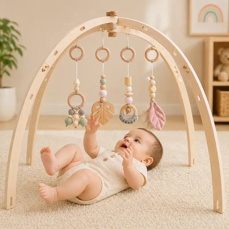 Wooden Baby Rattle Toy – Sensorisch & Veilig – Baby Gym