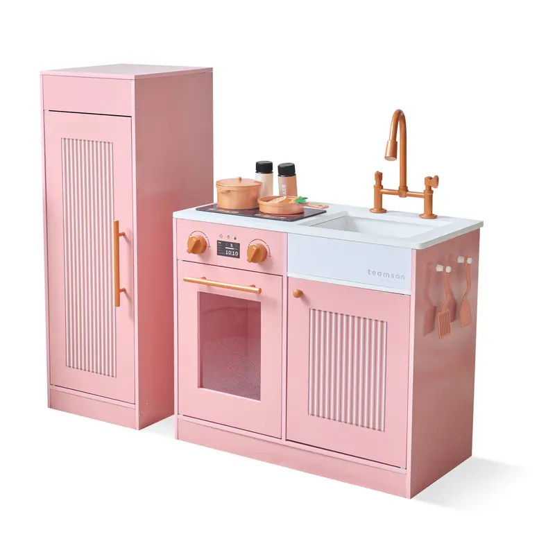 Wooden Play Kitchen with 12 Accessories, Peach - Little Chef Chester by Teamson Kids