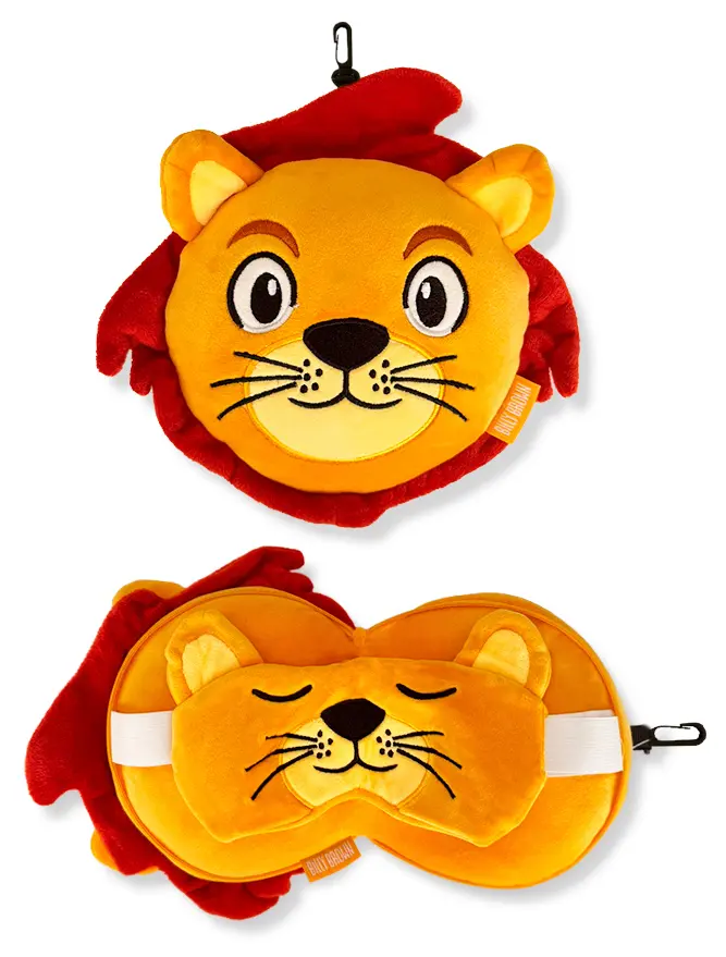 ZooNap Lumy Lion - Reiskussen met slaapmasker - Geschikt vanaf 3 jaar - Oranje